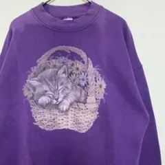 90s USA製 vintage 子猫 ねこ アニマル スウェット フルーツ
