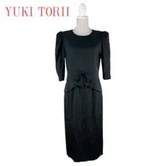 04T606☆YUKI TORII ブラック 花柄 ロング ワンピース 冠婚葬祭