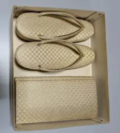 草履・バッグセット 佐賀錦 金色