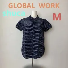 shuca GLOBAL WORK ブラウス ネイビー ドット柄 M 半袖のサムネイル
