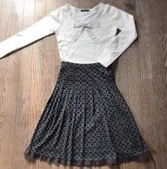 幾何学模様 プリーツスカート グリーン