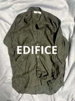 週末価格！EDIFICE 未使用 暗めモスグリーン 100%リネンシャツのサムネイル