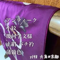 アンティーク 小紋 幾何学文様 正絹 バチ衿 蒲葡色 y198