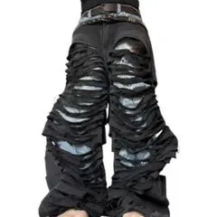 デストロイデニム バギーデニム ダメージ 古着 archive opium 黒 