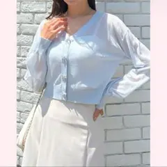 INGNI リボンボタンシアーニットカーディガン ブルーグレー