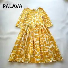 未使用級 PALAVA イギリス製 リネン混 花柄 ワンピース ベルト レトロ