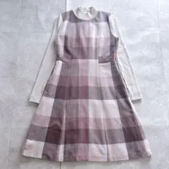 美品✨ブルーレーベルクレストブリッジ チェックプラスティーへリンボーンドレス M