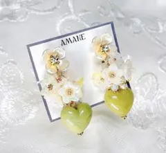 【No.42】抹茶 ハート 花 イヤリング