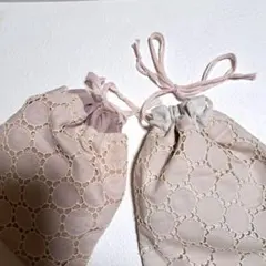 レースの巾着袋 薄いピンク　2点