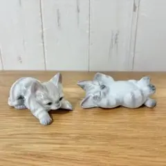 陶器製 猫の置物 2体セット アンティーク調 インテリア雑貨