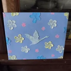花と白鳥のキャンバスアート。