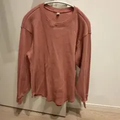 ユニクロ　UNIQLO ピンク ワッフルクルーネックT長袖トップス　L