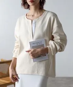 【新品タグ付/完売品】Bonjour Sagan 配色キーネックコクーンロンT