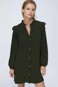 ZARA ザラ フリルショルダーワンピース カーキ