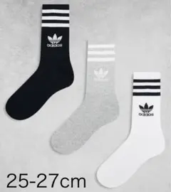 新品　アディダス　25-27cm ソリッド　ミッドクルーソックス　白黒灰3足
