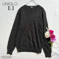 ユニクロ UNIQLO ニット　カシミヤ100% Vネックニット 黒 L