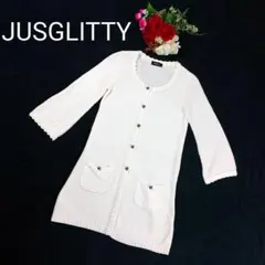 JUSGLITTY ロング ニットカーディガン オフホワイト ジャスグリッティー