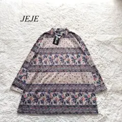 i3 新品【JEJE】チュニック　ハイネック　総柄　ベージュ　LL カジュアル