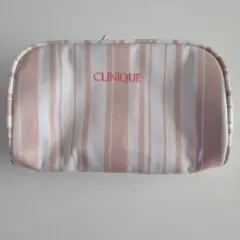 CLINIQUE ストライプポーチ ピンク/ホワイト