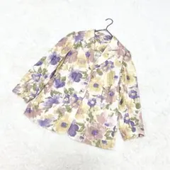 花柄テーラードジャケット✨レトロ古着【Ｆ】総柄　フローラルプリント