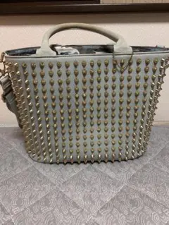 DIAVEL スタッズ付きグレーキャンバストートバッグ