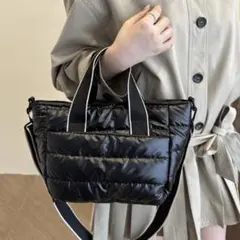 【軽量】キルティング2WAYバッグブラック トート ショルダーナイロン大人可愛い