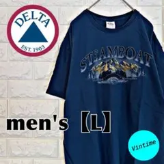 y503【DELT】プリントTシャツ【メンズL】ネイビー