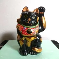 骨董　招き猫　黒猫　陶器　オブジェ　置物　インテリア　工芸品　美術品　A2572 骨董 招き猫 黒猫 陶器 オブジェ 置物 インテリア 工芸品 美術品 A2572