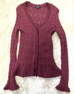 ROPE リブ編みカーディガン M ワインレッド 日本製