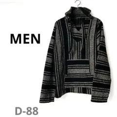 MEN メキシカンパーカー ジャケット フード付 裏起毛 茶X白 暖か