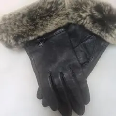 レザー ファー付き手袋 黒