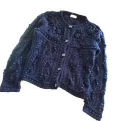 ニット カーディガン　セーター　編み込み模様　毛100% ワンオーナー品