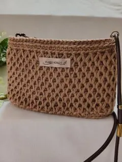 手編み スマホショルダー 横型 モカブラウン ハンドメイド サコッシュ
