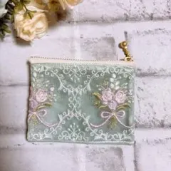 インド刺繍リボン　ポーチ　マルチポーチ　ハンドメイド　ミニポーチ　NO3716