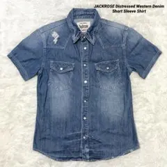 ジャックローズ JACKROSE ダメージ加工ウエスタンデニム半袖シャツ y2kのサムネイル