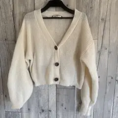 アイボリー リブ編みカーディガン M