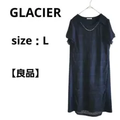 【良品】GLACIER　グラシア　半袖ワンピース　ネイビー　L　ネックレス