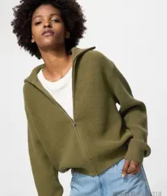 UNIQLO フルジップカーディガン XL オリーブ　ユニクロ