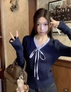 ケーブルニットネイビー