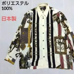 【美品】スカーフ柄　М（実寸Ｌ位）　シャツ　ゆったり　サラサラ　日本製　メンズ