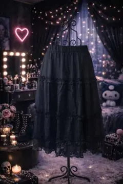 新品タグ無し／axes femme／裾レース／フリル使いシフォンスカート／管F