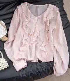 ★新品未使用★フリル付きピンク長袖ブラウス
