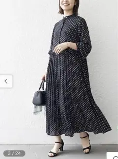 ドット柄ロングシャツワンピース0新品未使用