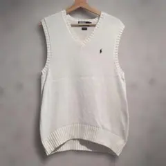 90s Polo by Ralph Lauren ホワイト Vネックベスト M