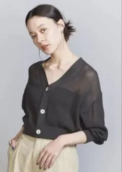 メッシュ　クロップド　カーディガン　Vネック　ダークグレー　お値下げ！