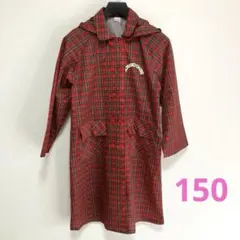 150 女児 赤チェック柄レインコート