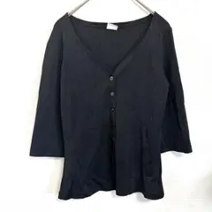 Pin Curl ピンカール　ストレッチカーディガン　黒ラメ　Ｖネック　七分袖のサムネイル