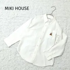 ミキハウス ボタンダウンシャツ 長袖 120cm ホワイト 胸ポケット クマ刺繍