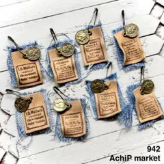 942　革タグ　レザータグ　英字タグ　ミニタグ　デニムリメイク　8個セット