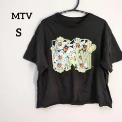 MTV フラワー柄 クロップドTシャツ【 S/CH】半袖 花柄 黒 ブラックのサムネイル
